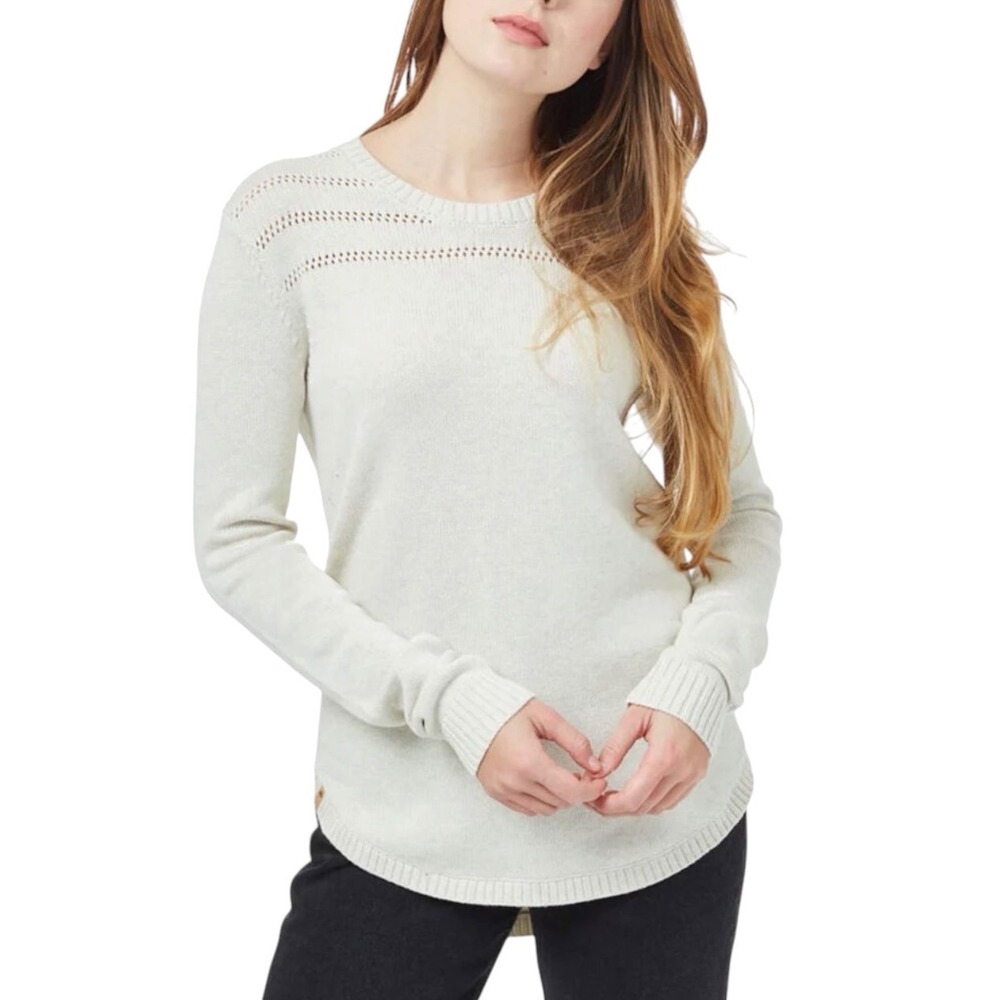 tentree Womens XL Organic Cotton Grey Pointelle High Low Crew Neck Sweater